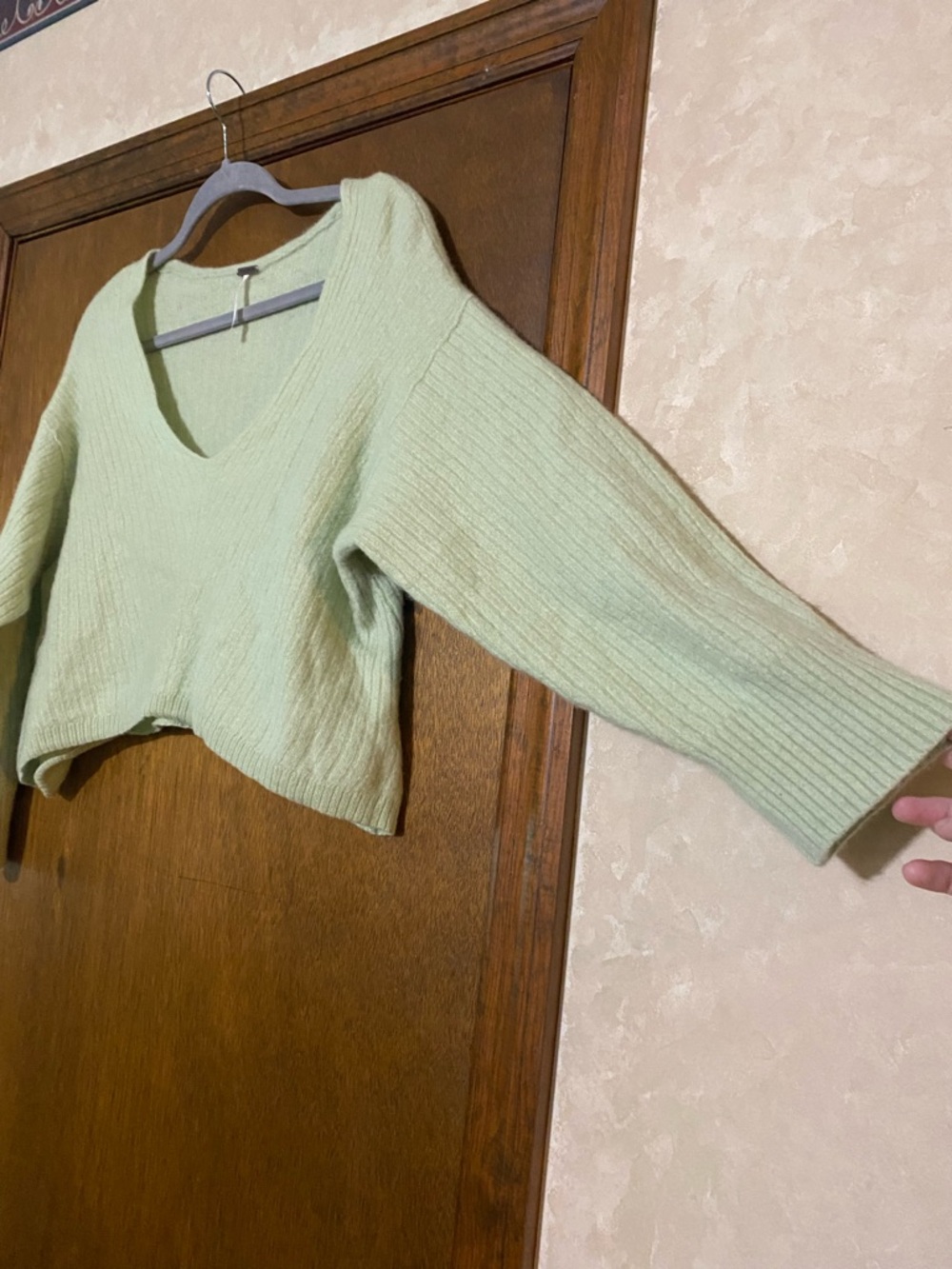 Free People Green Cashmere Elias V Neck Cropped Sweater XL
